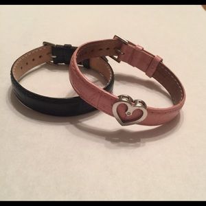 Set of Leather Bracelets with silver heart slider